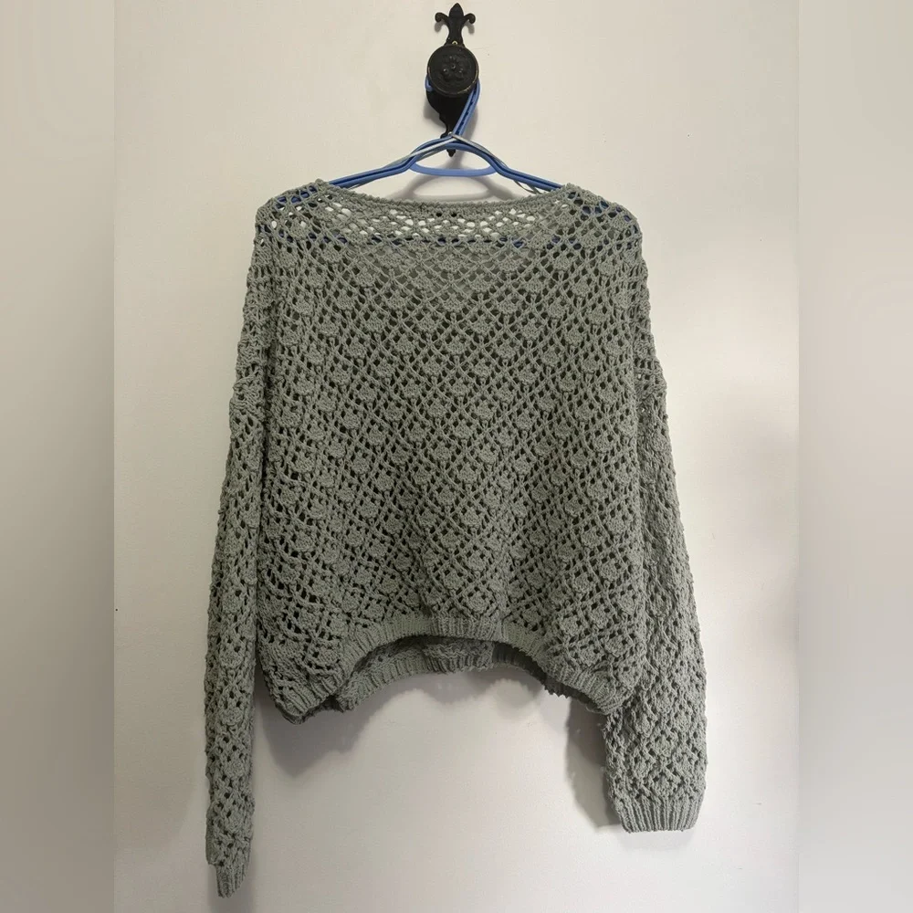 moon & madison Sage Green Open Knit Sweater - Picture 2 of 4